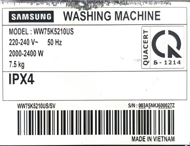 Máy giặt Samsung Inverter 7.5 kg WW75K5210US