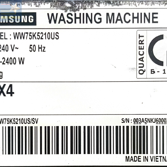 Máy giặt Samsung Inverter 7.5 kg WW75K5210US